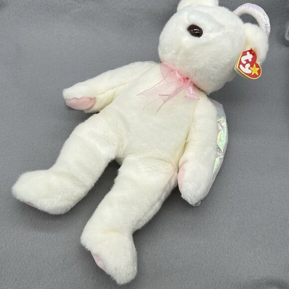 Halo Teddy Bear Angel 1999 Wings Pink Ribbon 14" Plush Toy Vtg TY Beanie Buddy - Picture 7 of 11